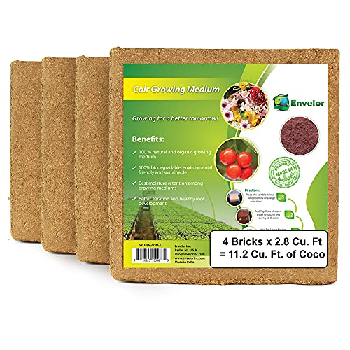 Envelor Coco Coir Brick 4Pack Compressed Coconut Fiber Organic Coco Block Potting Soil 10 lb Potting Mix Garden Soil 1 Brick  18 Gallons of Growing Media Coconut Fiber Substrate Coco Peat Coir Pith